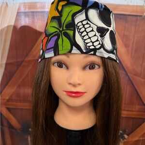 Skull & Floral Print Scrub Cap Hat - Multicolor